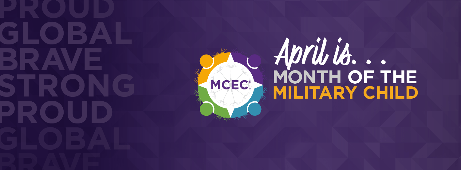 IMAGE: Purple background with "April is Month of the Military Child"